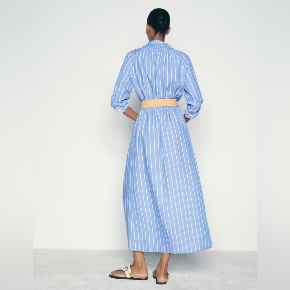 Zara Blue and White Striped Midi Shirt Dress - Picture 7 of 14